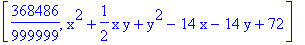 [368486/999999, x^2+1/2*x*y+y^2-14*x-14*y+72]